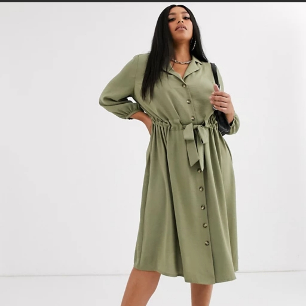 {ASOS} Button Midi Shirt Dress with Ruched Waist